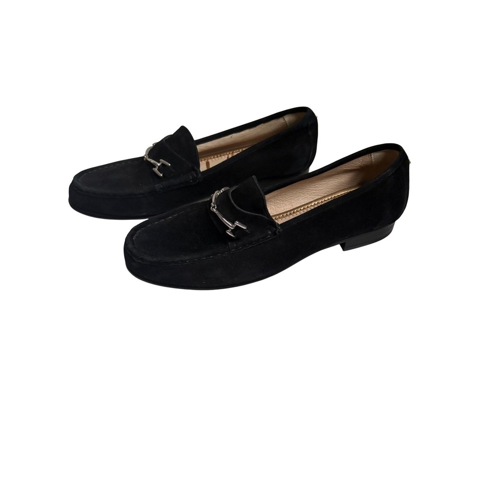 Sam Edelman Loraine Bit Loafer Black Suede Flats Silver Hardware Womens 7.5M